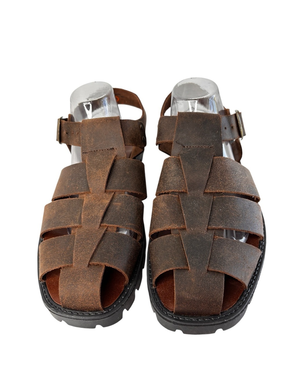 Northwest Territory Brown Leather Fisherman Sandals Mens Sz 10 Woven Rugged Sole - Picture 6 of 16